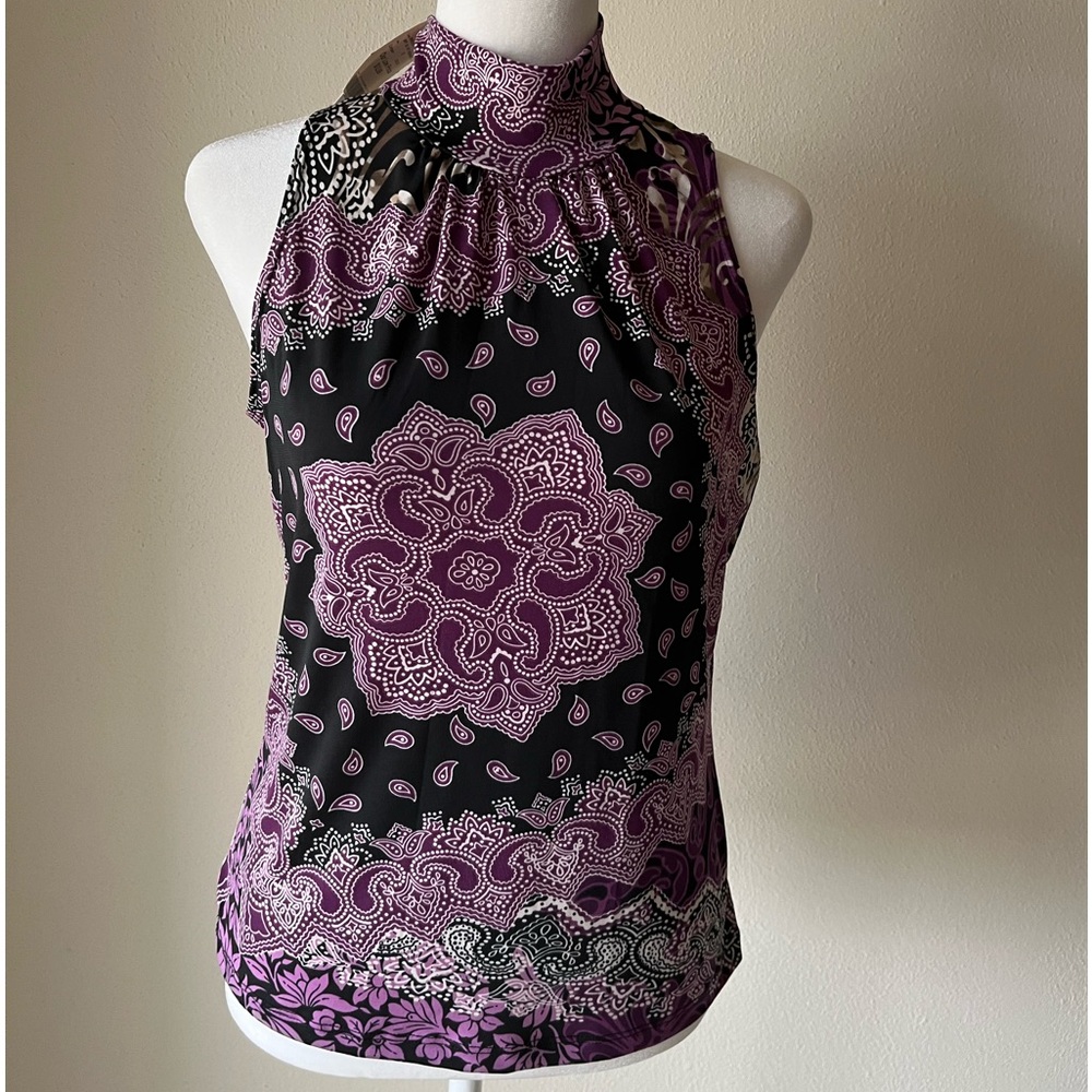NWT Women’s Small KC Stevens Sleeveless Purple Black Print Top
